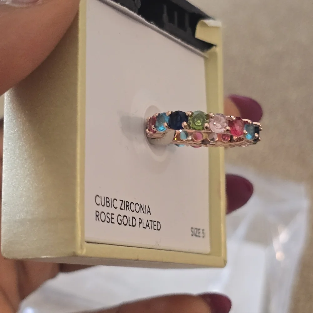 Charter Club Ring Rose Gold Plated Multicolor Crystal  Size 5 New Women